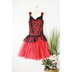 Black Sequin & Red Ruffle Tulle Dress Costume Pink Rock Gothic Lolita S